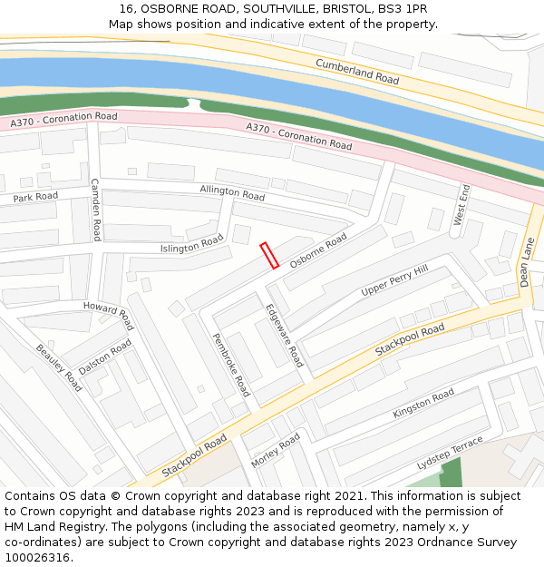 16, OSBORNE ROAD, SOUTHVILLE, BRISTOL, BS3 1PR: Location map and indicative extent of plot