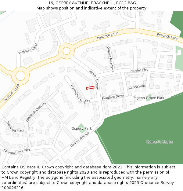 16, OSPREY AVENUE, BRACKNELL, RG12 8AG: Location map and indicative extent of plot