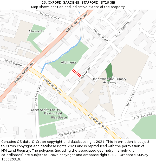 16, OXFORD GARDENS, STAFFORD, ST16 3JB: Location map and indicative extent of plot