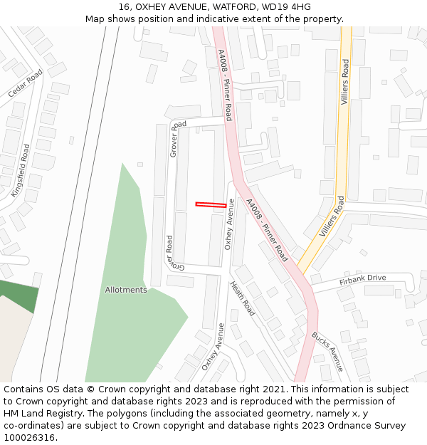 16, OXHEY AVENUE, WATFORD, WD19 4HG: Location map and indicative extent of plot