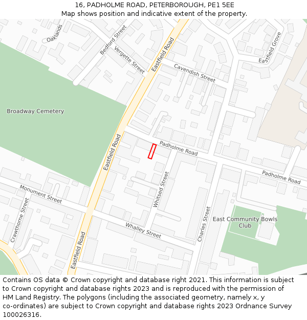 16, PADHOLME ROAD, PETERBOROUGH, PE1 5EE: Location map and indicative extent of plot