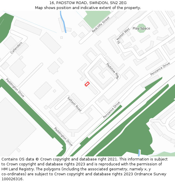 16, PADSTOW ROAD, SWINDON, SN2 2EG: Location map and indicative extent of plot