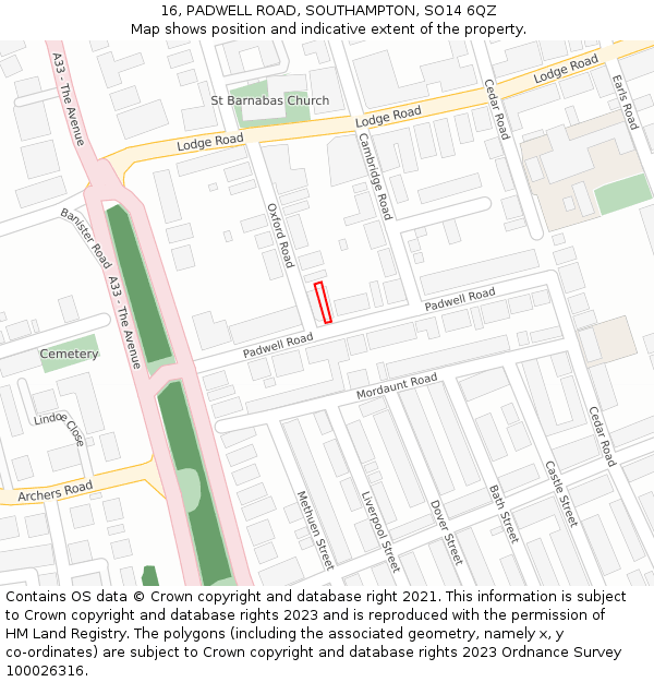 16, PADWELL ROAD, SOUTHAMPTON, SO14 6QZ: Location map and indicative extent of plot