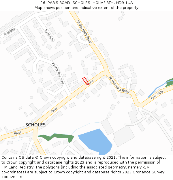 16, PARIS ROAD, SCHOLES, HOLMFIRTH, HD9 1UA: Location map and indicative extent of plot