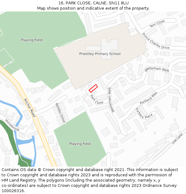 16, PARK CLOSE, CALNE, SN11 8LU: Location map and indicative extent of plot