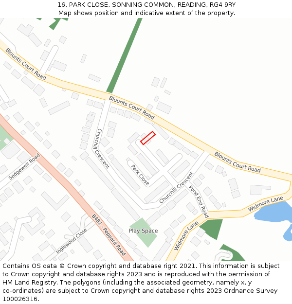 16, PARK CLOSE, SONNING COMMON, READING, RG4 9RY: Location map and indicative extent of plot