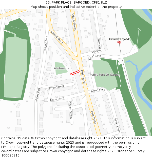 16, PARK PLACE, BARGOED, CF81 8LZ: Location map and indicative extent of plot