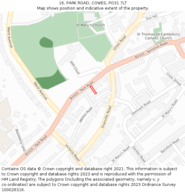16, PARK ROAD, COWES, PO31 7LT: Location map and indicative extent of plot