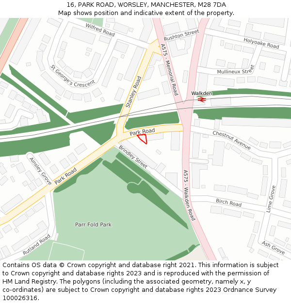 16, PARK ROAD, WORSLEY, MANCHESTER, M28 7DA: Location map and indicative extent of plot