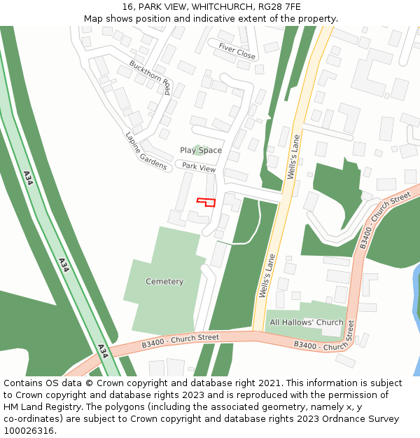 16, PARK VIEW, WHITCHURCH, RG28 7FE: Location map and indicative extent of plot
