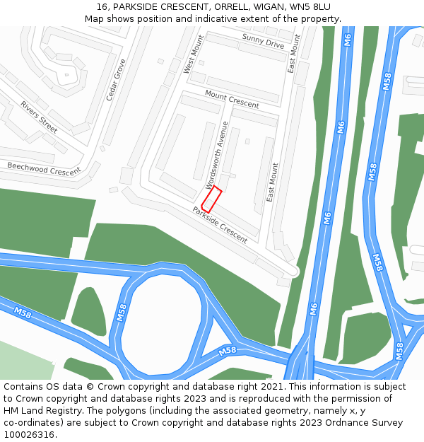 16, PARKSIDE CRESCENT, ORRELL, WIGAN, WN5 8LU: Location map and indicative extent of plot