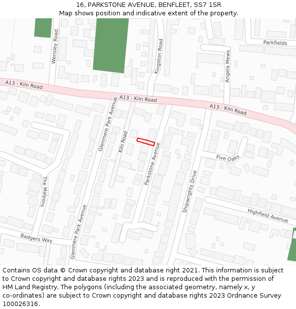 16, PARKSTONE AVENUE, BENFLEET, SS7 1SR: Location map and indicative extent of plot