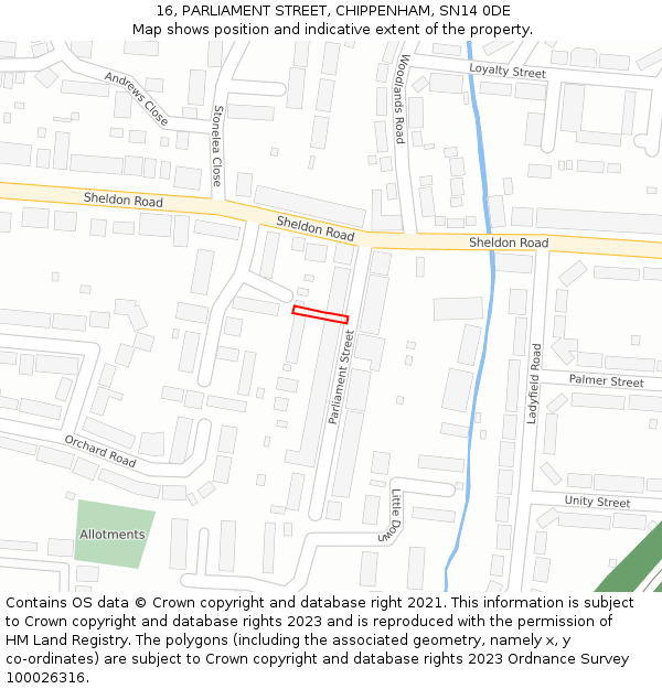 16, PARLIAMENT STREET, CHIPPENHAM, SN14 0DE: Location map and indicative extent of plot