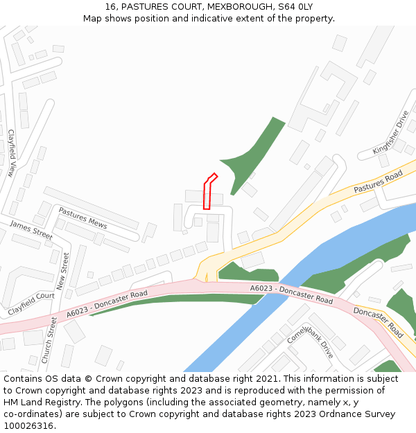 16, PASTURES COURT, MEXBOROUGH, S64 0LY: Location map and indicative extent of plot