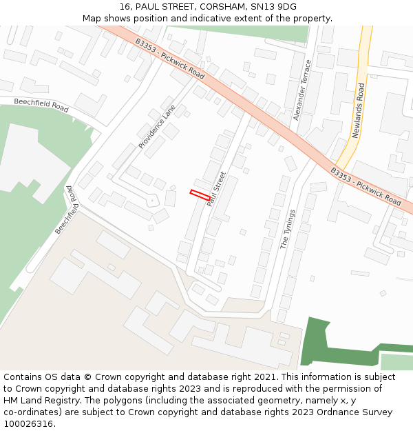 16, PAUL STREET, CORSHAM, SN13 9DG: Location map and indicative extent of plot