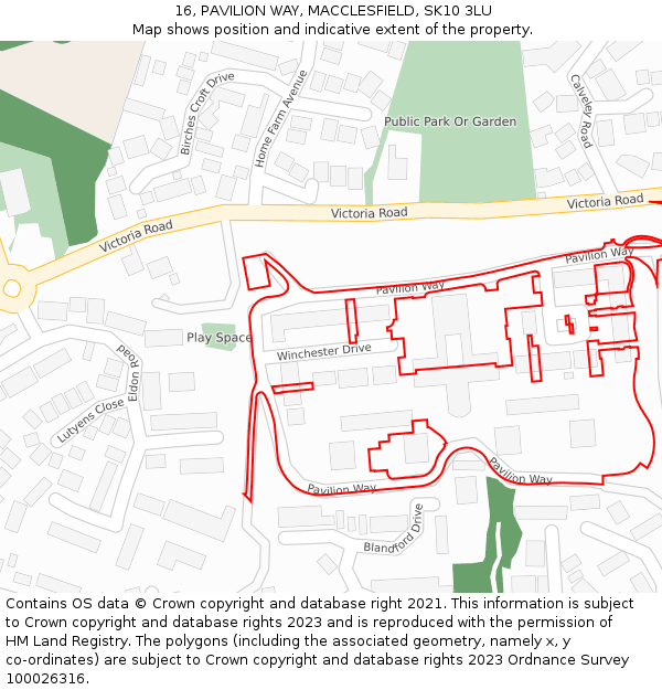 16, PAVILION WAY, MACCLESFIELD, SK10 3LU: Location map and indicative extent of plot
