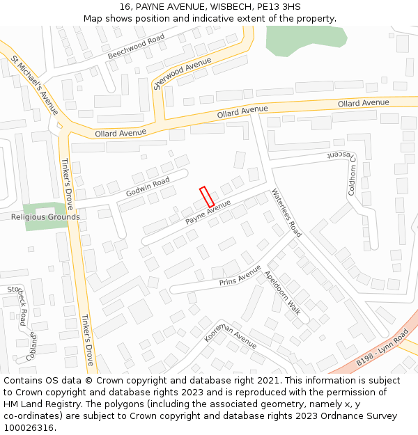 16, PAYNE AVENUE, WISBECH, PE13 3HS: Location map and indicative extent of plot