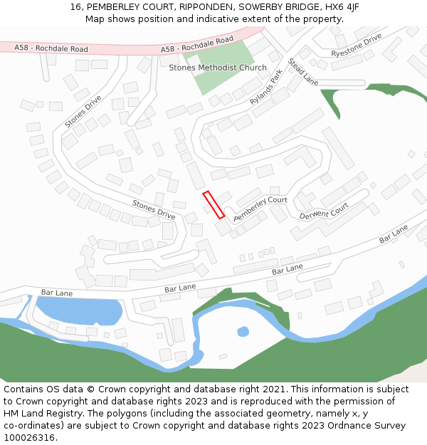 16, PEMBERLEY COURT, RIPPONDEN, SOWERBY BRIDGE, HX6 4JF: Location map and indicative extent of plot