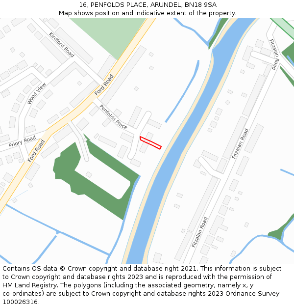 16, PENFOLDS PLACE, ARUNDEL, BN18 9SA: Location map and indicative extent of plot