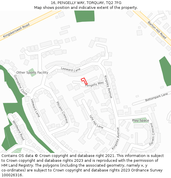 16, PENGELLY WAY, TORQUAY, TQ2 7FG: Location map and indicative extent of plot