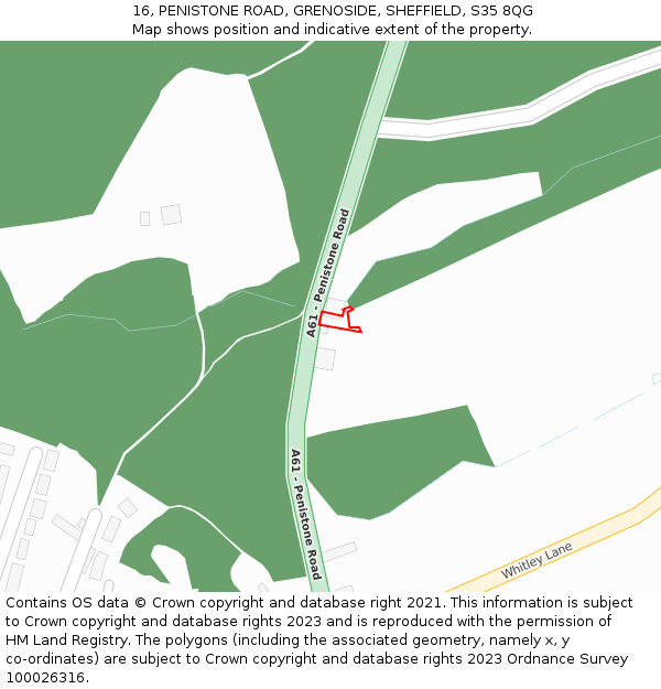 16, PENISTONE ROAD, GRENOSIDE, SHEFFIELD, S35 8QG: Location map and indicative extent of plot