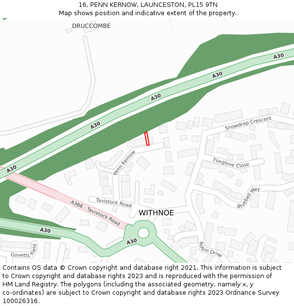 16, PENN KERNOW, LAUNCESTON, PL15 9TN: Location map and indicative extent of plot