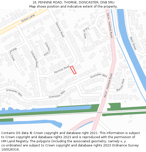 16, PENNINE ROAD, THORNE, DONCASTER, DN8 5RU: Location map and indicative extent of plot