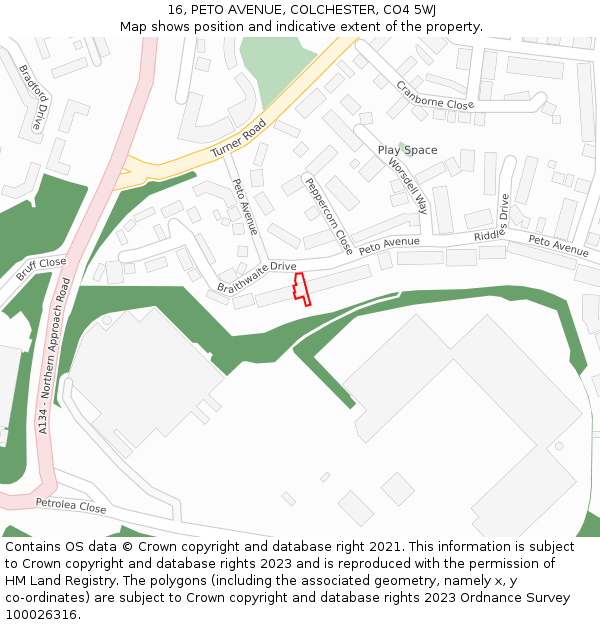 16, PETO AVENUE, COLCHESTER, CO4 5WJ: Location map and indicative extent of plot