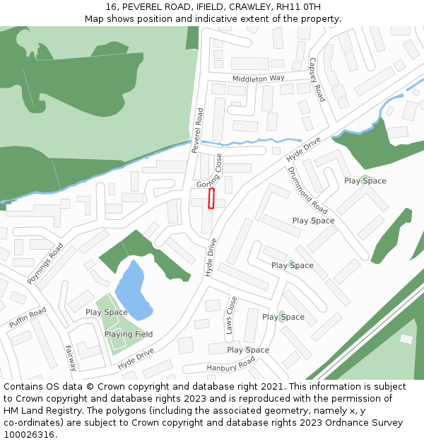 16, PEVEREL ROAD, IFIELD, CRAWLEY, RH11 0TH: Location map and indicative extent of plot