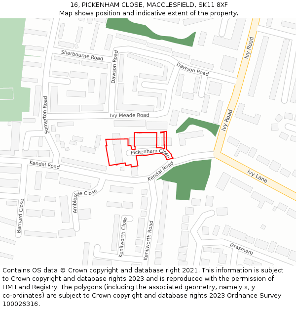16, PICKENHAM CLOSE, MACCLESFIELD, SK11 8XF: Location map and indicative extent of plot