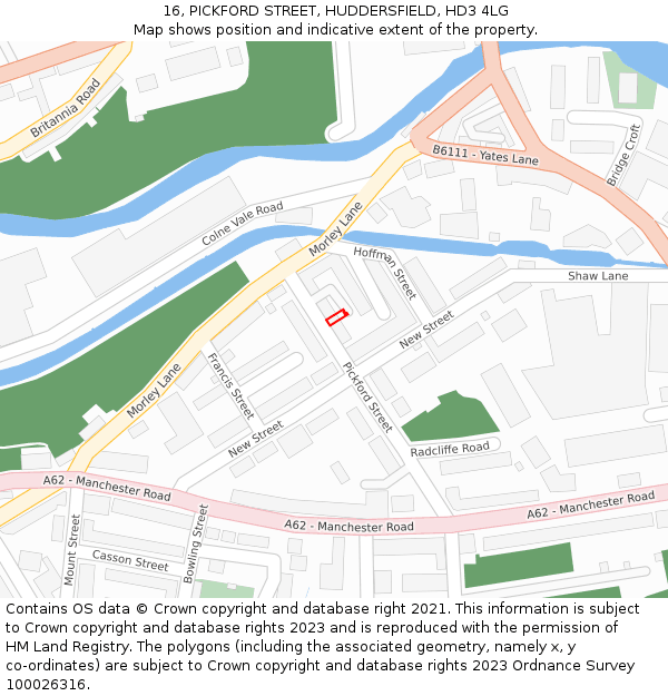 16, PICKFORD STREET, HUDDERSFIELD, HD3 4LG: Location map and indicative extent of plot