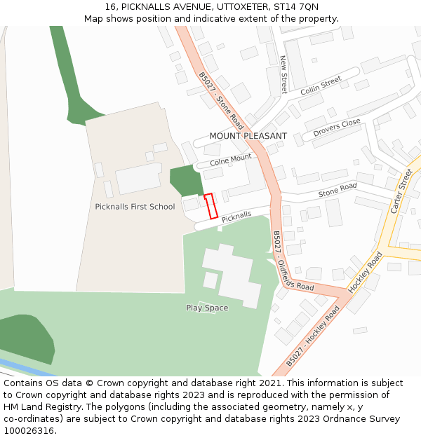 16, PICKNALLS AVENUE, UTTOXETER, ST14 7QN: Location map and indicative extent of plot