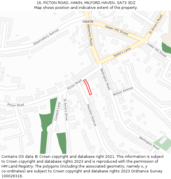 16, PICTON ROAD, HAKIN, MILFORD HAVEN, SA73 3DZ: Location map and indicative extent of plot