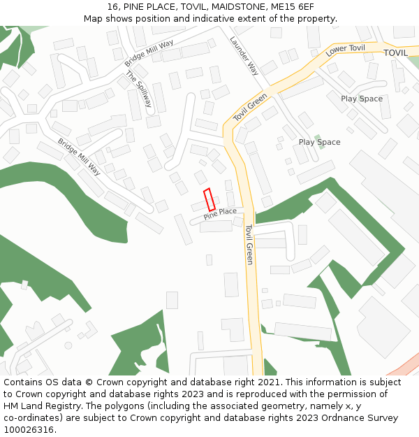 16, PINE PLACE, TOVIL, MAIDSTONE, ME15 6EF: Location map and indicative extent of plot