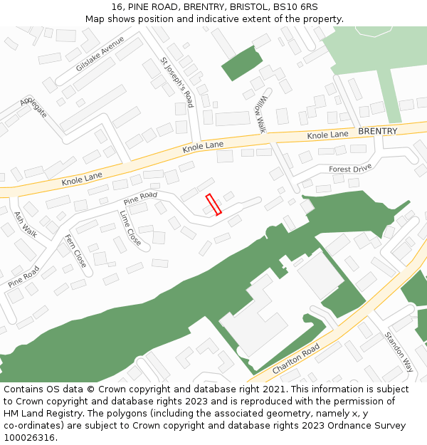 16, PINE ROAD, BRENTRY, BRISTOL, BS10 6RS: Location map and indicative extent of plot