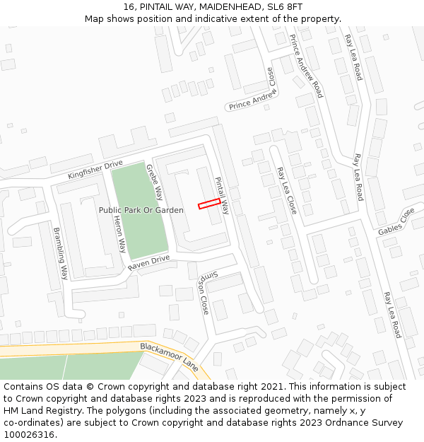 16, PINTAIL WAY, MAIDENHEAD, SL6 8FT: Location map and indicative extent of plot