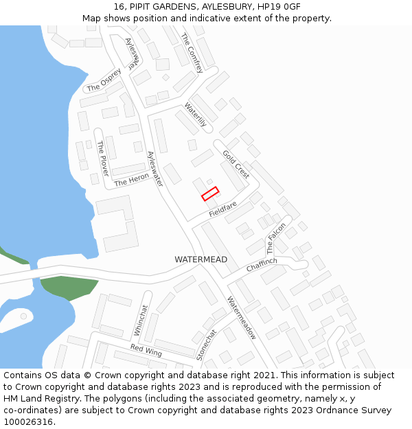 16, PIPIT GARDENS, AYLESBURY, HP19 0GF: Location map and indicative extent of plot