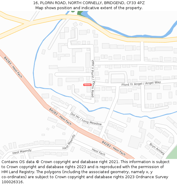 16, PLORIN ROAD, NORTH CORNELLY, BRIDGEND, CF33 4PZ: Location map and indicative extent of plot