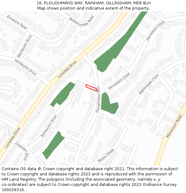 16, PLOUGHMANS WAY, RAINHAM, GILLINGHAM, ME8 8LH: Location map and indicative extent of plot