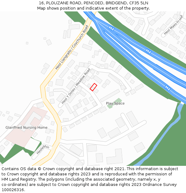 16, PLOUZANE ROAD, PENCOED, BRIDGEND, CF35 5LN: Location map and indicative extent of plot
