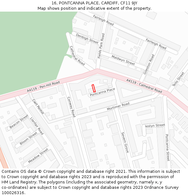 16, PONTCANNA PLACE, CARDIFF, CF11 9JY: Location map and indicative extent of plot