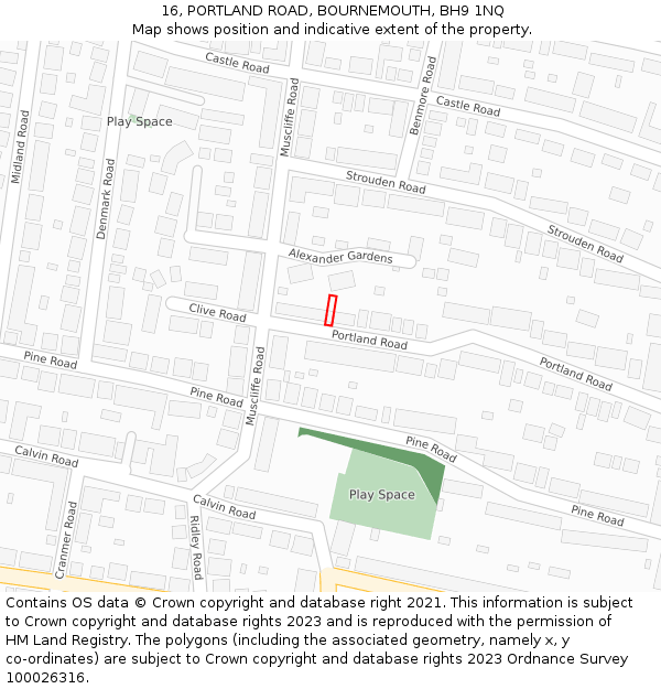 16, PORTLAND ROAD, BOURNEMOUTH, BH9 1NQ: Location map and indicative extent of plot