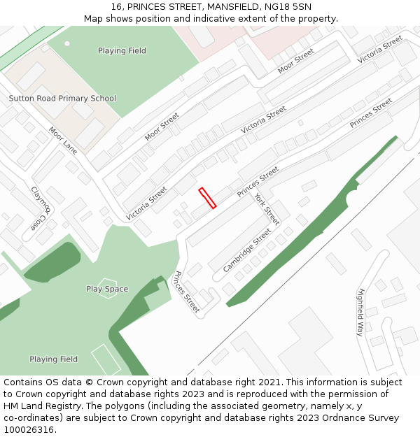 16, PRINCES STREET, MANSFIELD, NG18 5SN: Location map and indicative extent of plot