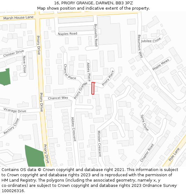 16, PRIORY GRANGE, DARWEN, BB3 3PZ: Location map and indicative extent of plot