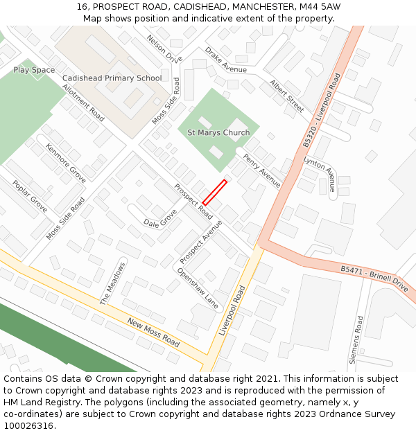 16, PROSPECT ROAD, CADISHEAD, MANCHESTER, M44 5AW: Location map and indicative extent of plot