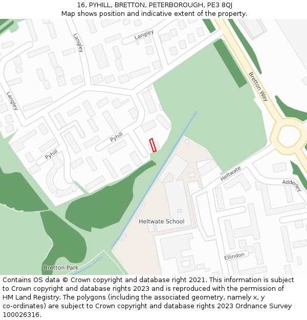 16, PYHILL, BRETTON, PETERBOROUGH, PE3 8QJ: Location map and indicative extent of plot