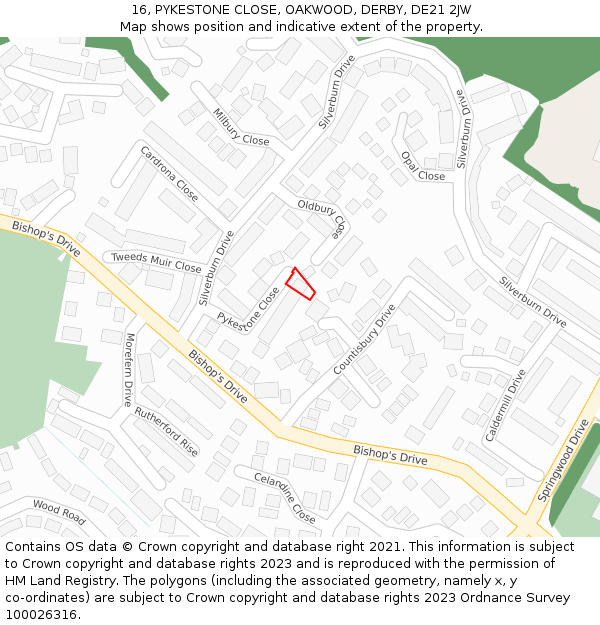 16, PYKESTONE CLOSE, OAKWOOD, DERBY, DE21 2JW: Location map and indicative extent of plot