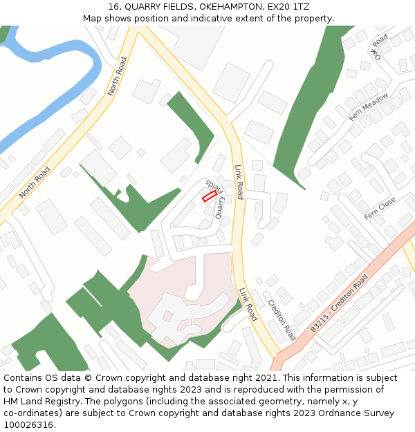 16, QUARRY FIELDS, OKEHAMPTON, EX20 1TZ: Location map and indicative extent of plot