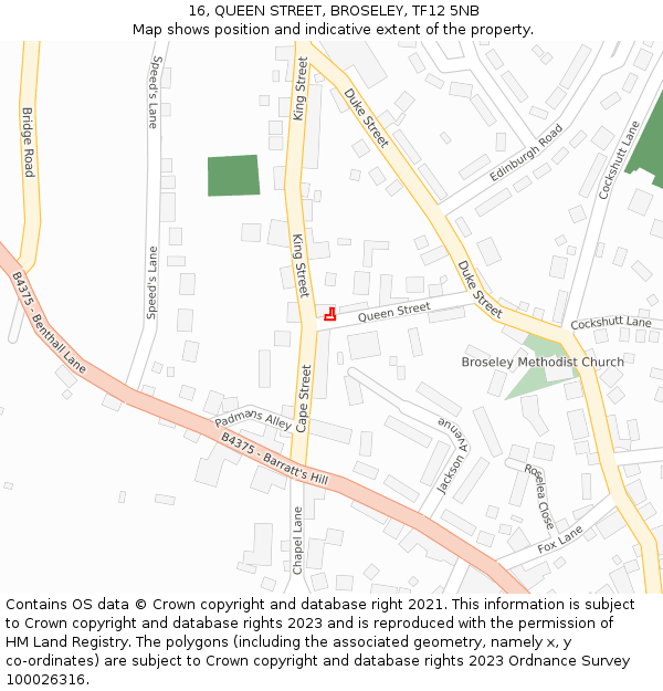 16, QUEEN STREET, BROSELEY, TF12 5NB: Location map and indicative extent of plot