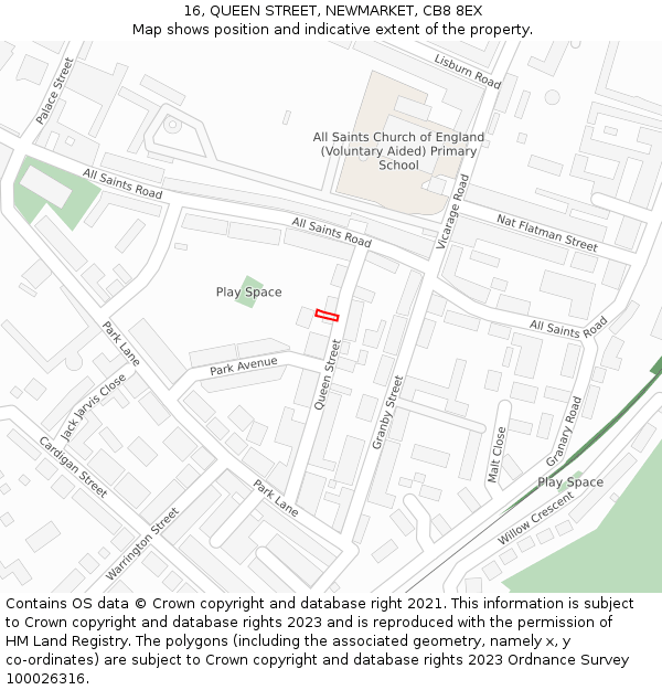 16, QUEEN STREET, NEWMARKET, CB8 8EX: Location map and indicative extent of plot
